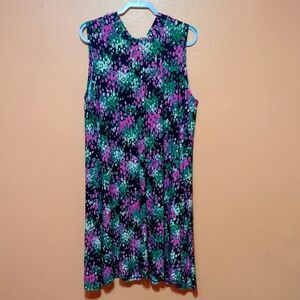 Robbie Bee Slinky Sleeveless Printed A-Line Dress Back Tie Closure Mock Neck 3X